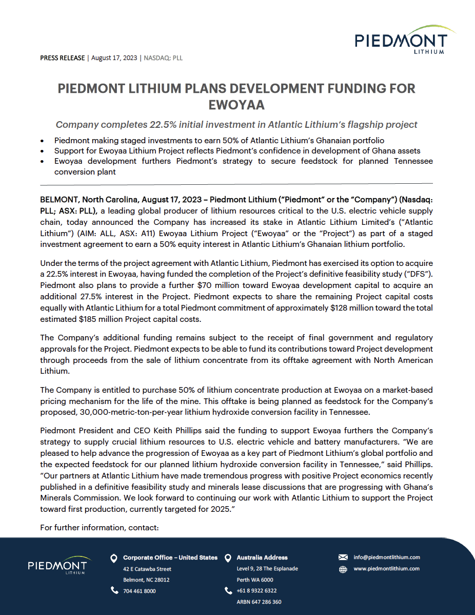 screenshot of first page of press release