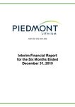 Piedmont Lithium Interim Financial Reporting - December 31, 2019.